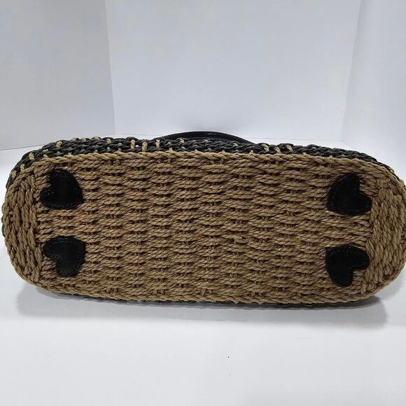 BRIGHTON WOVEN STRAW SATCHEL SHOULDER BAG, BLACK AND TAN - Picture 10 of 16